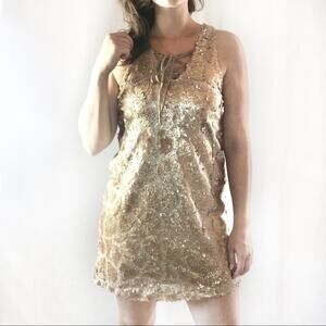 Gianni Bini Gold Sequin Lace up Dress Size XS